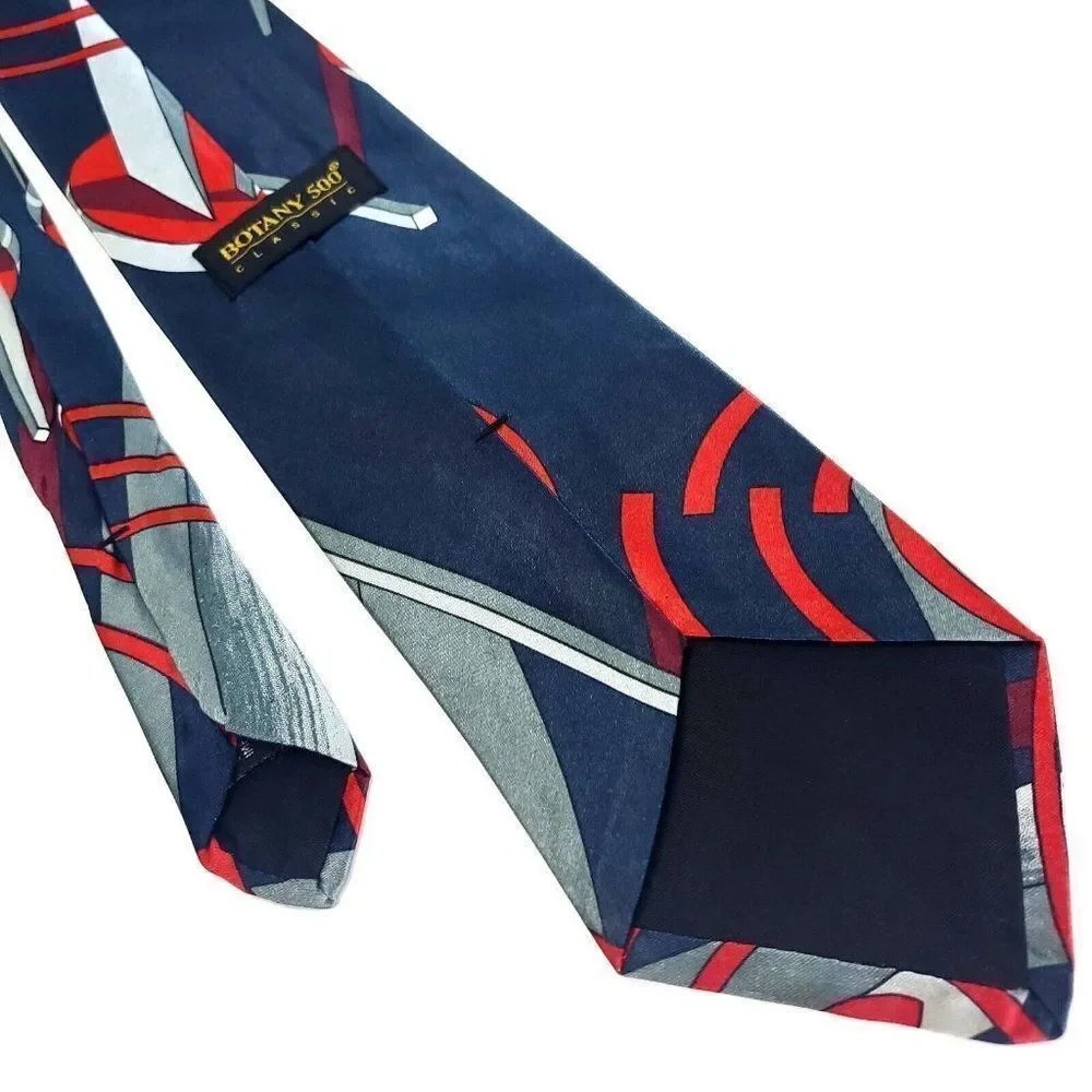 Botany‎ 500 Blue Gray Red Silk Tie Woven Graphic